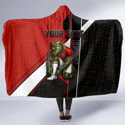 Personalized Egypt Soccer Sobek Crocodile Mascot Hooded Blanket Ancient Egyptian Hieroglyphic Stripe