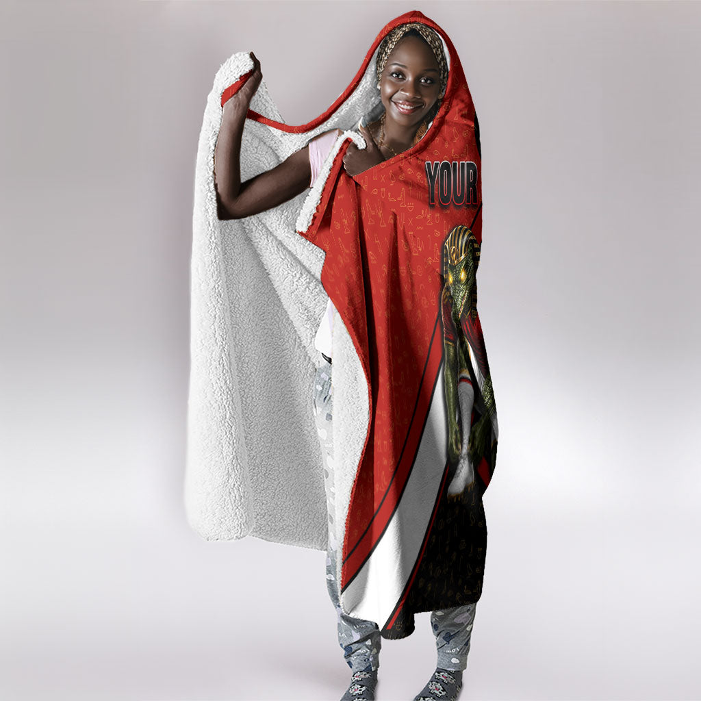 Personalized Egypt Soccer Sobek Crocodile Mascot Hooded Blanket Ancient Egyptian Hieroglyphic Stripe