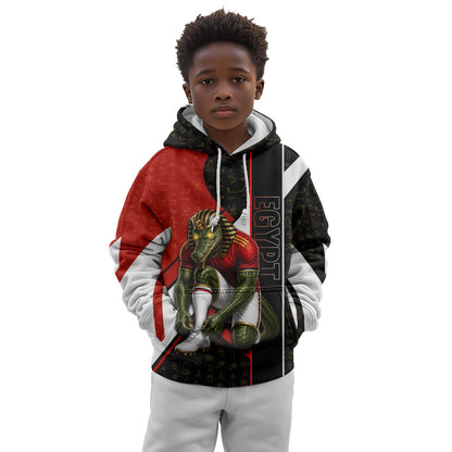 Personalized Egypt Soccer Sobek Crocodile Mascot Kid Hoodie Ancient Egyptian Hieroglyphic Stripe