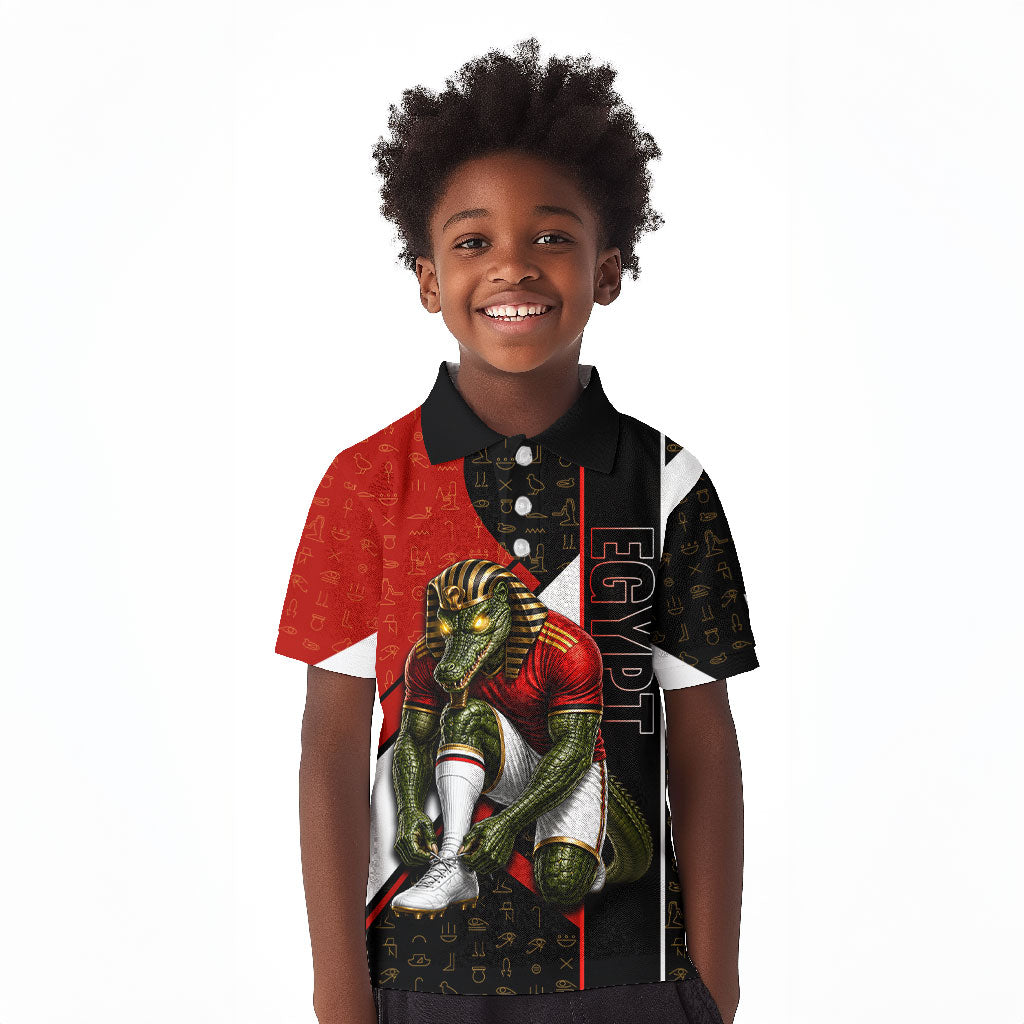 Personalized Egypt Soccer Sobek Crocodile Mascot Kid Polo Shirt Ancient Egyptian Hieroglyphic Stripe