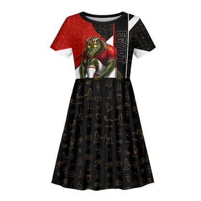 Personalized Egypt Soccer Sobek Crocodile Mascot Kid Short Sleeve Dress Ancient Egyptian Hieroglyphic Stripe