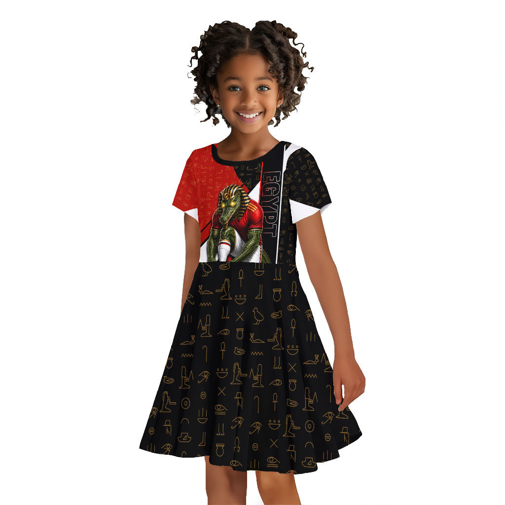 Personalized Egypt Soccer Sobek Crocodile Mascot Kid Short Sleeve Dress Ancient Egyptian Hieroglyphic Stripe