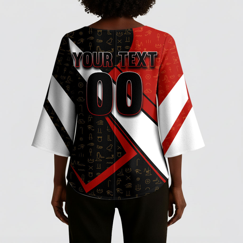 Personalized Egypt Soccer Sobek Crocodile Mascot Kimono Sleeve Blouse Ancient Egyptian Hieroglyphic Stripe