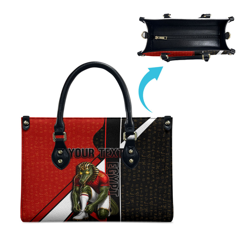 Personalized Egypt Soccer Sobek Crocodile Mascot Leather Bag Ancient Egyptian Hieroglyphic Stripe
