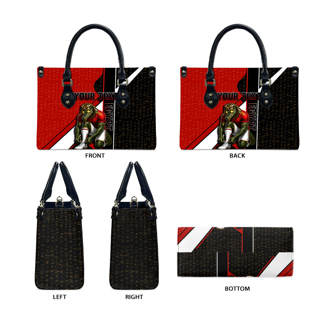 Personalized Egypt Soccer Sobek Crocodile Mascot Leather Bag Ancient Egyptian Hieroglyphic Stripe
