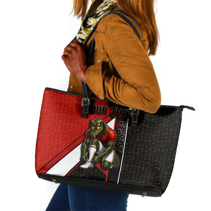 Personalized Egypt Soccer Sobek Crocodile Mascot Leather Tote Bag Ancient Egyptian Hieroglyphic Stripe
