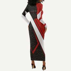 Personalized Egypt Soccer Sobek Crocodile Mascot Long Sleeve Bodycon Dress Ancient Egyptian Hieroglyphic Stripe