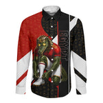Personalized Egypt Soccer Sobek Crocodile Mascot Long Sleeve Button Shirt Ancient Egyptian Hieroglyphic Stripe
