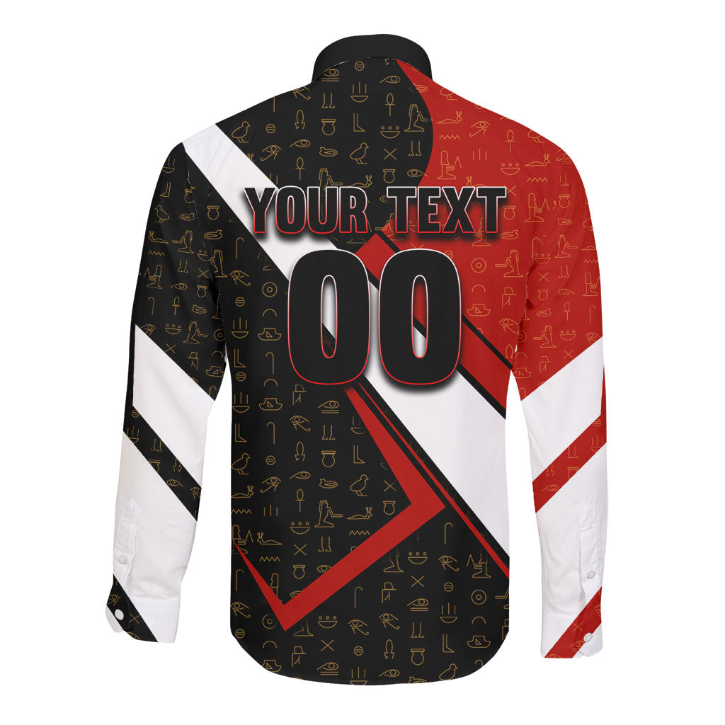 Personalized Egypt Soccer Sobek Crocodile Mascot Long Sleeve Button Shirt Ancient Egyptian Hieroglyphic Stripe