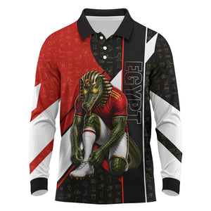 Personalized Egypt Soccer Sobek Crocodile Mascot Long Sleeve Polo Shirt Ancient Egyptian Hieroglyphic Stripe