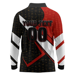 Personalized Egypt Soccer Sobek Crocodile Mascot Long Sleeve Polo Shirt Ancient Egyptian Hieroglyphic Stripe