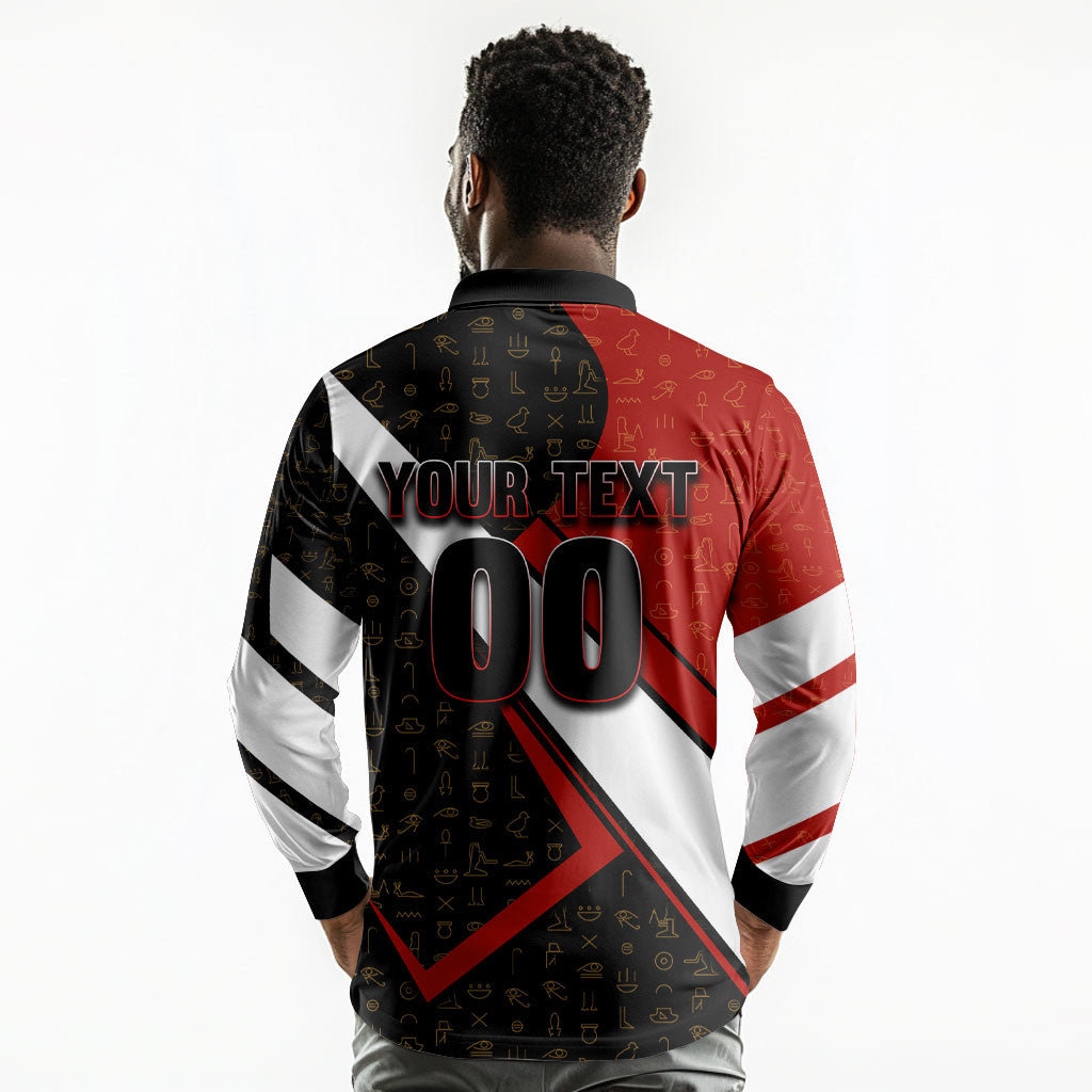 Personalized Egypt Soccer Sobek Crocodile Mascot Long Sleeve Polo Shirt Ancient Egyptian Hieroglyphic Stripe