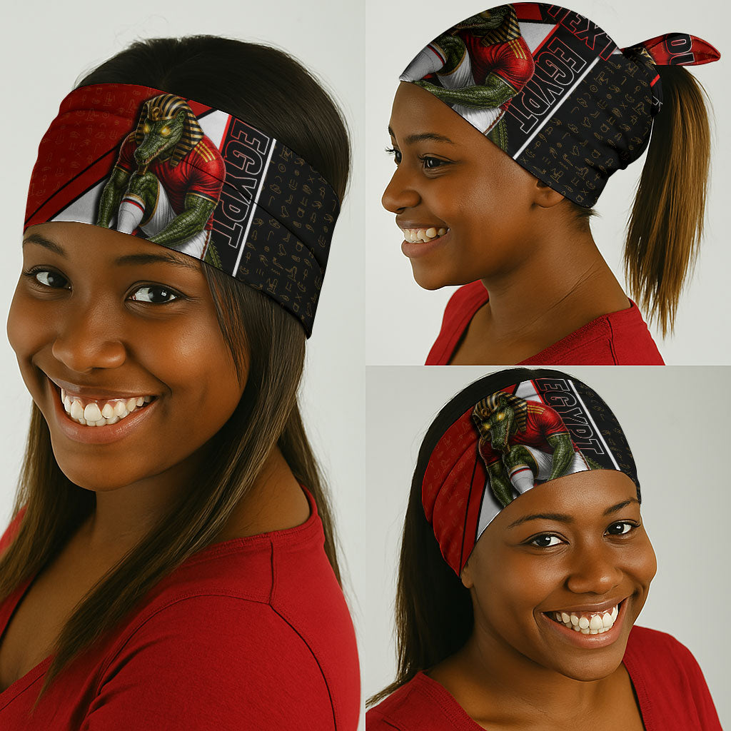 Personalized Egypt Soccer Sobek Crocodile Mascot Neck Gaiter Ancient Egyptian Hieroglyphic Stripe