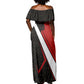 Personalized Egypt Soccer Sobek Crocodile Mascot Off Shoulder Maxi Dress Ancient Egyptian Hieroglyphic Stripe