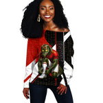 Personalized Egypt Soccer Sobek Crocodile Mascot Off Shoulder Sweater Ancient Egyptian Hieroglyphic Stripe