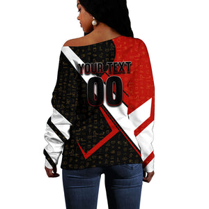 Personalized Egypt Soccer Sobek Crocodile Mascot Off Shoulder Sweater Ancient Egyptian Hieroglyphic Stripe