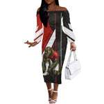 Personalized Egypt Soccer Sobek Crocodile Mascot Off The Shoulder Long Sleeve Dress Ancient Egyptian Hieroglyphic Stripe