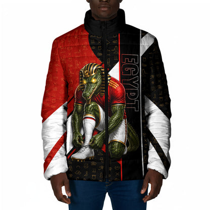 Personalized Egypt Soccer Sobek Crocodile Mascot Padded Jacket Ancient Egyptian Hieroglyphic Stripe