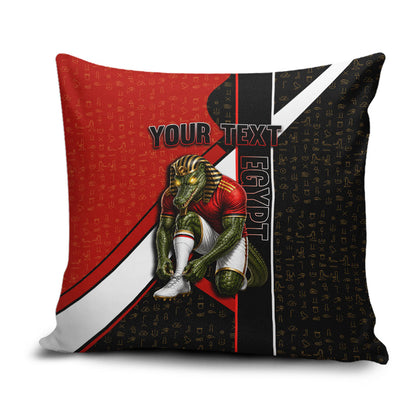 Personalized Egypt Soccer Sobek Crocodile Mascot Pillow Cover Ancient Egyptian Hieroglyphic Stripe