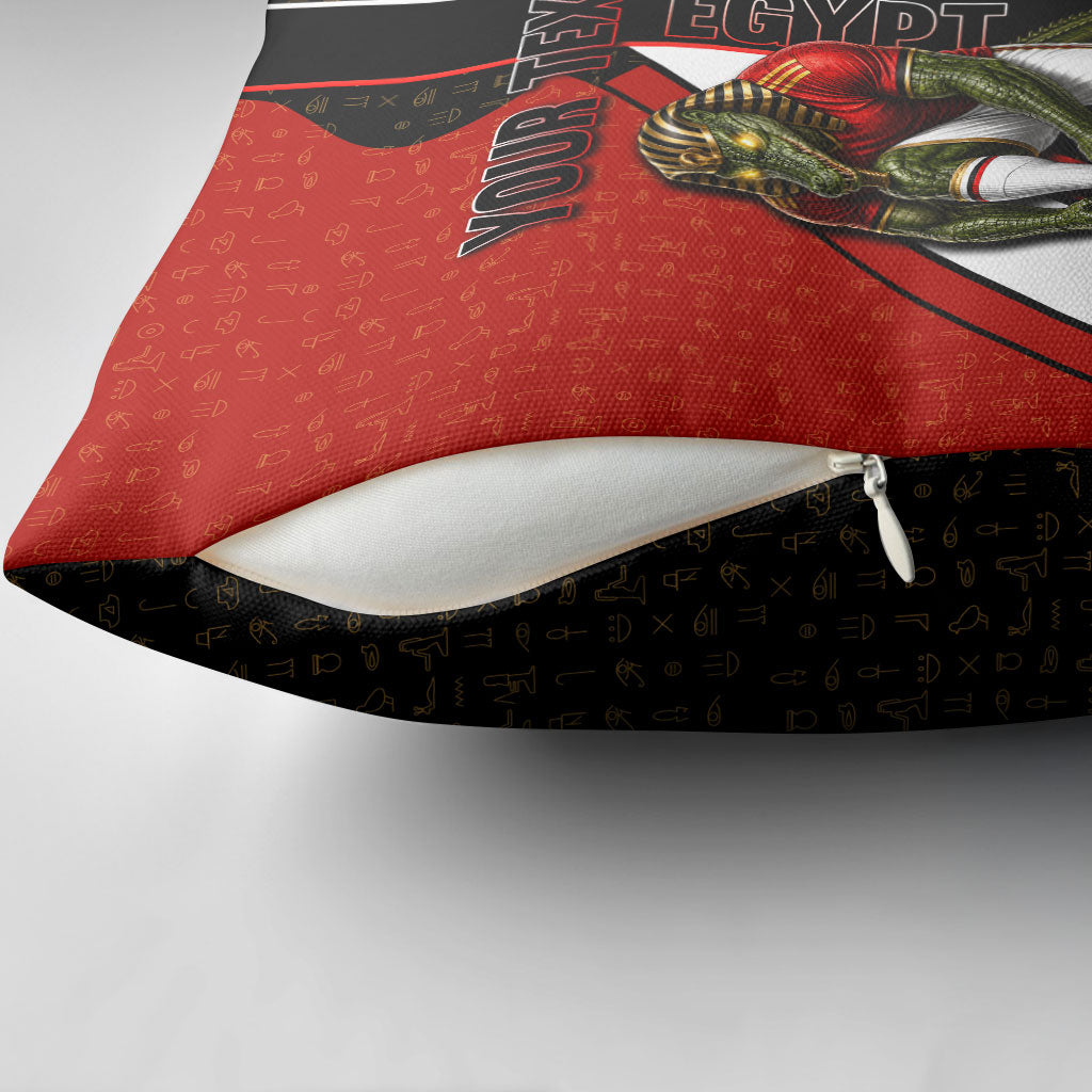 Personalized Egypt Soccer Sobek Crocodile Mascot Pillow Cover Ancient Egyptian Hieroglyphic Stripe