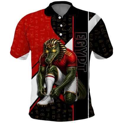 Personalized Egypt Soccer Sobek Crocodile Mascot Polo Shirt Ancient Egyptian Hieroglyphic Stripe