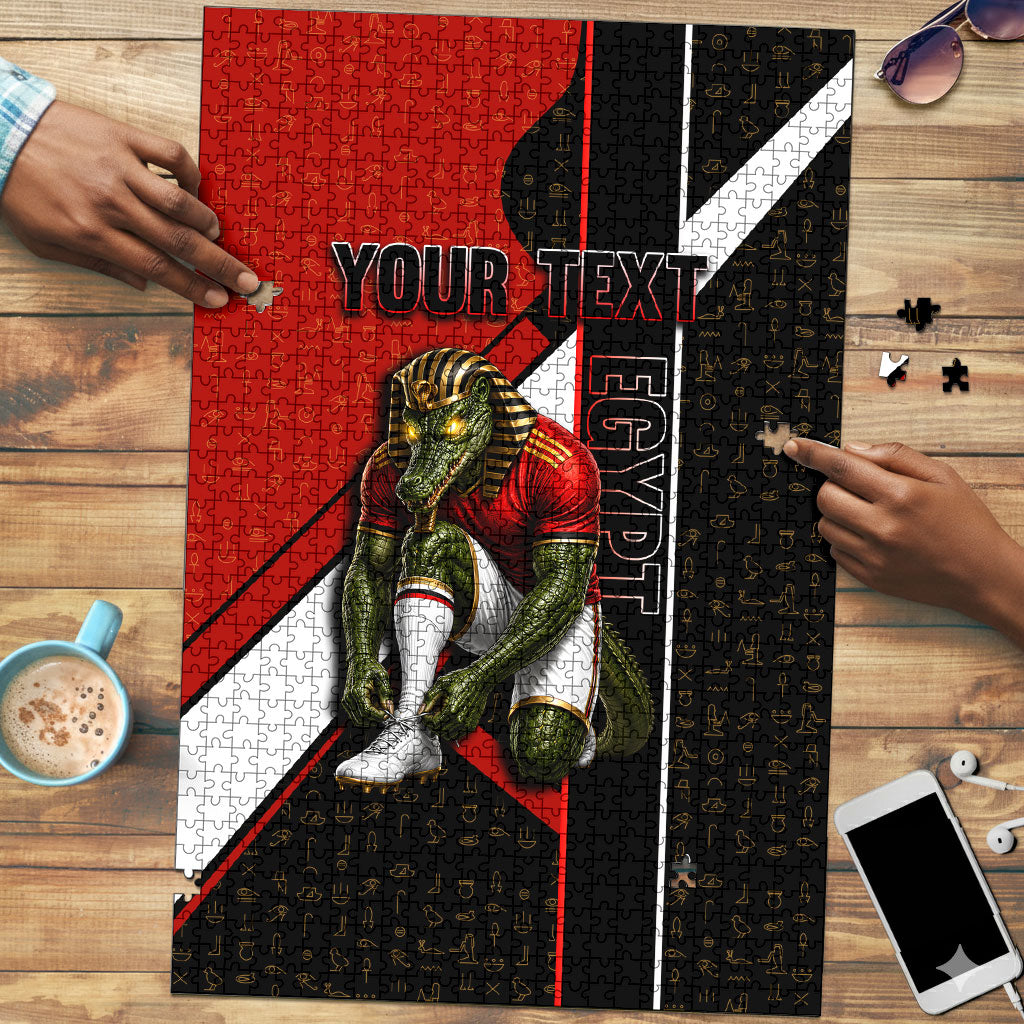 Personalized Egypt Soccer Sobek Crocodile Mascot Puzzle Ancient Egyptian Hieroglyphic Stripe