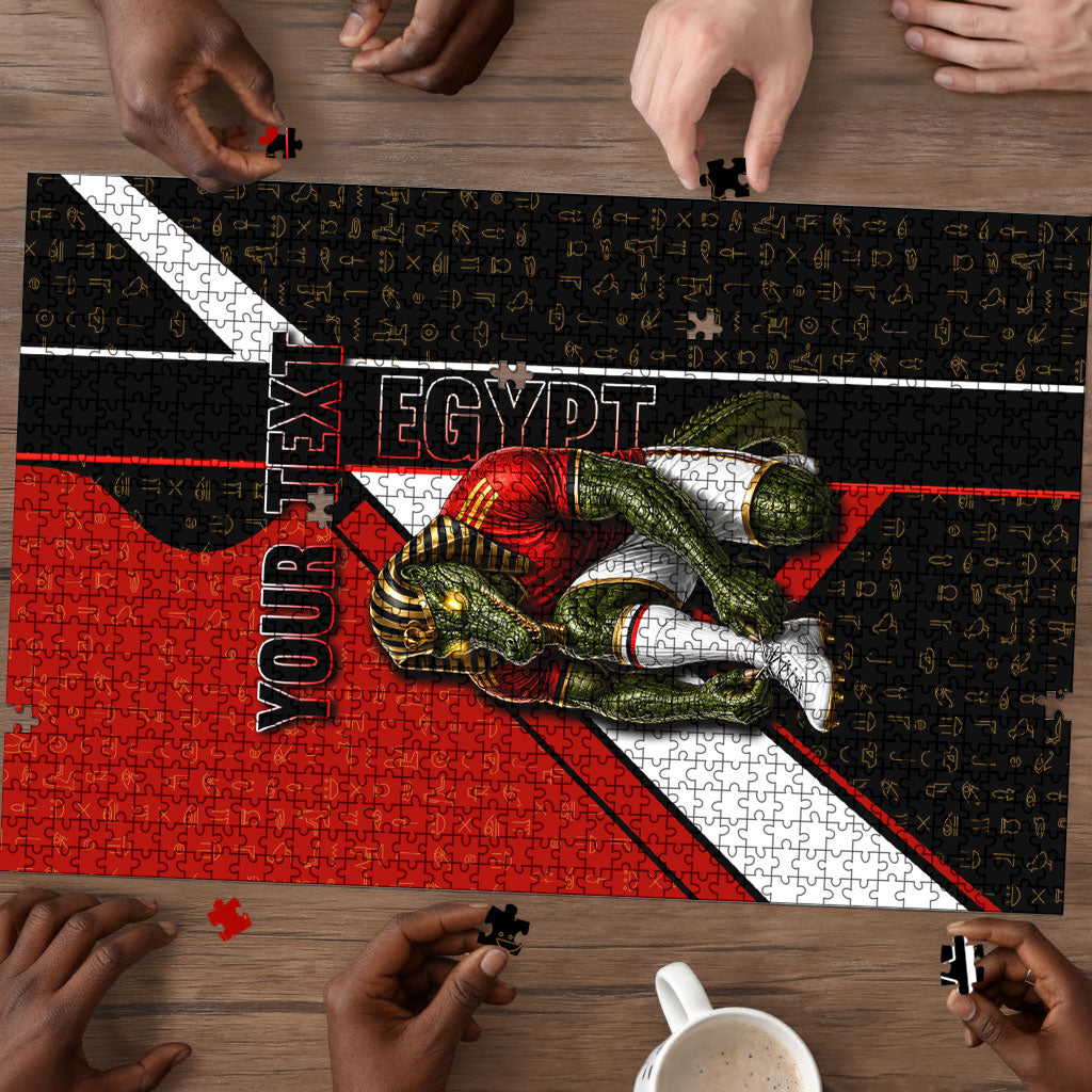 Personalized Egypt Soccer Sobek Crocodile Mascot Puzzle Ancient Egyptian Hieroglyphic Stripe