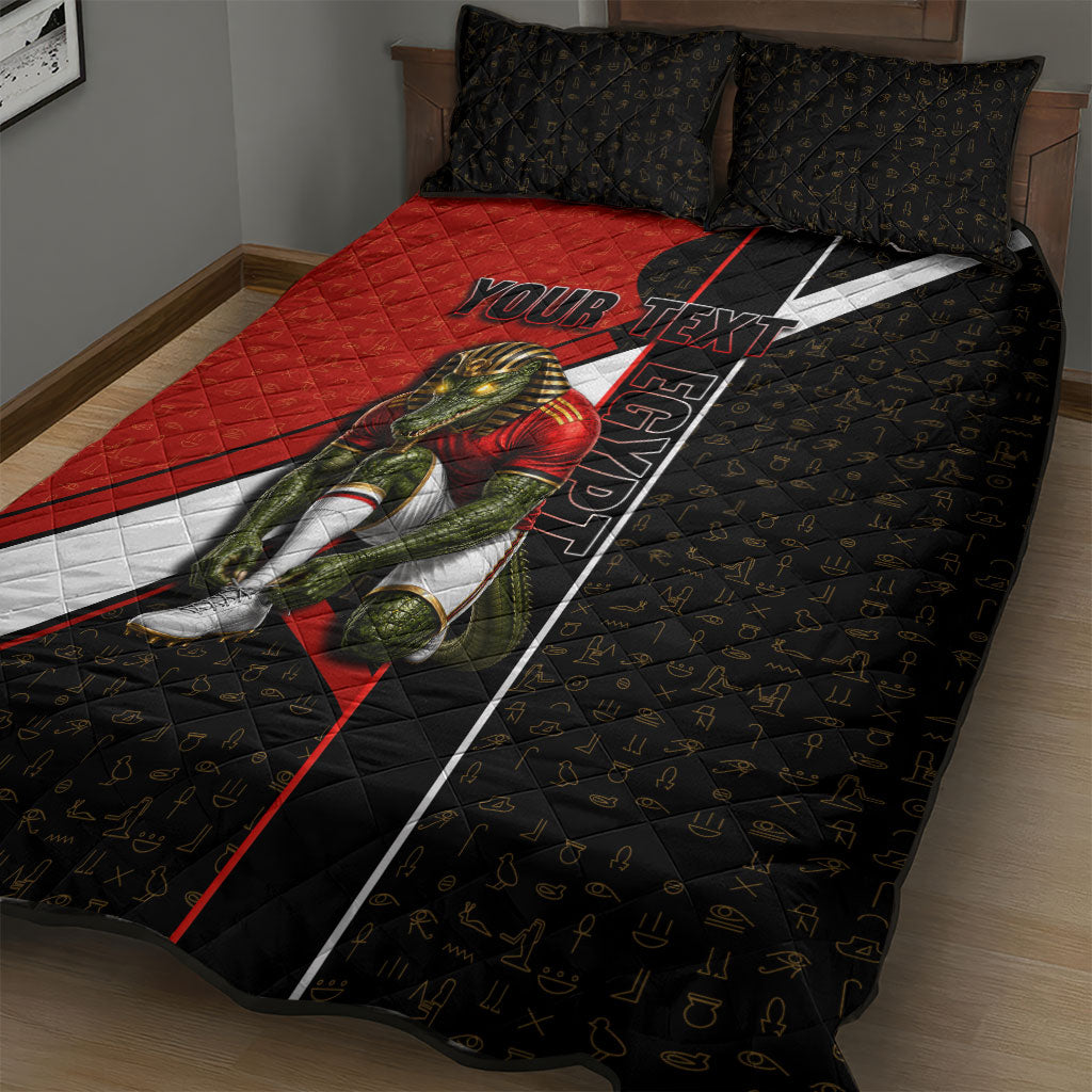Personalized Egypt Soccer Sobek Crocodile Mascot Quilt Bed Set Ancient Egyptian Hieroglyphic Stripe