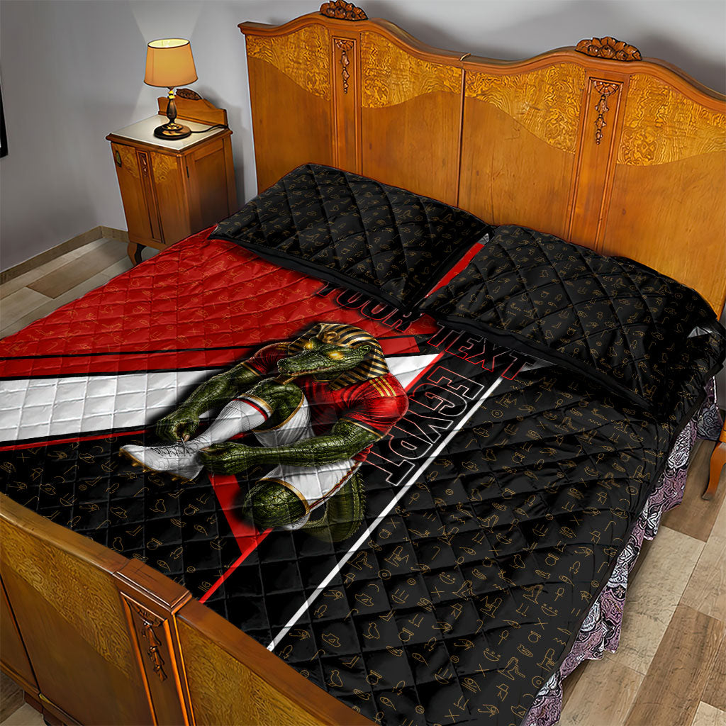 Personalized Egypt Soccer Sobek Crocodile Mascot Quilt Bed Set Ancient Egyptian Hieroglyphic Stripe