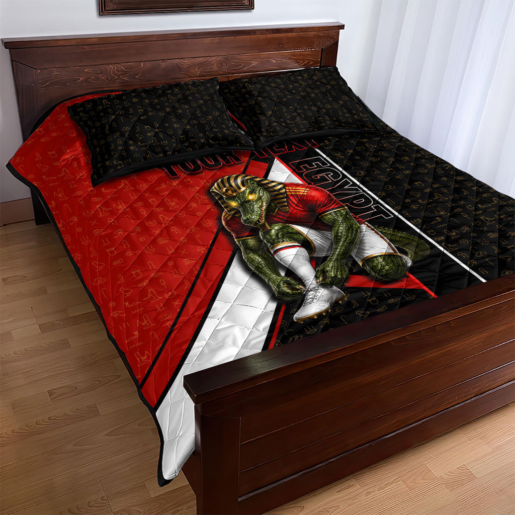 Personalized Egypt Soccer Sobek Crocodile Mascot Quilt Bed Set Ancient Egyptian Hieroglyphic Stripe