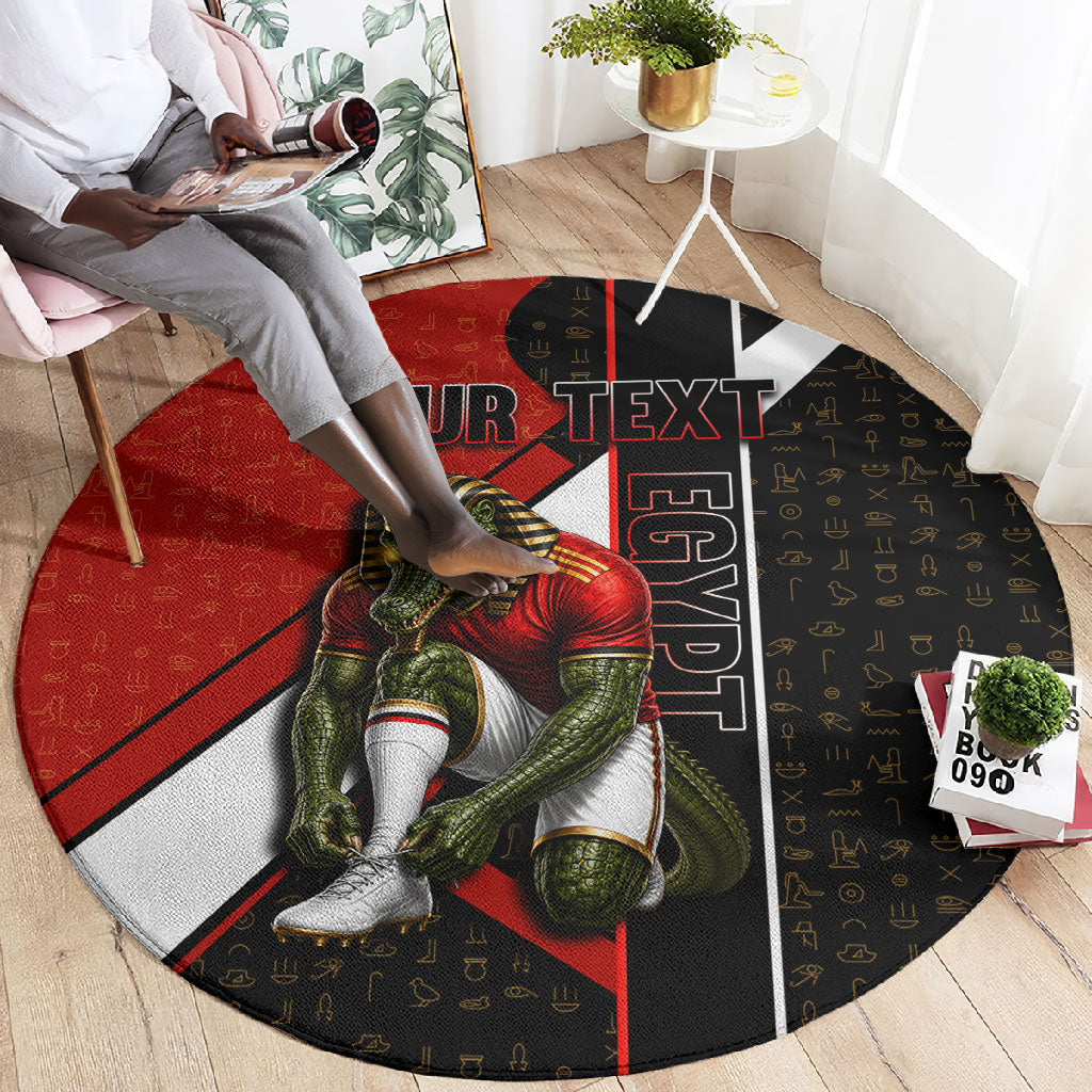 Personalized Egypt Soccer Sobek Crocodile Mascot Round Carpet Ancient Egyptian Hieroglyphic Stripe