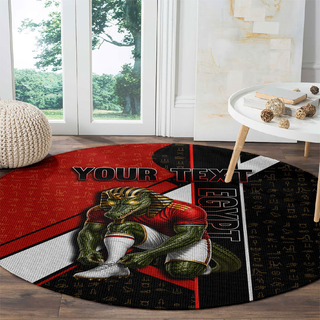 Personalized Egypt Soccer Sobek Crocodile Mascot Round Carpet Ancient Egyptian Hieroglyphic Stripe