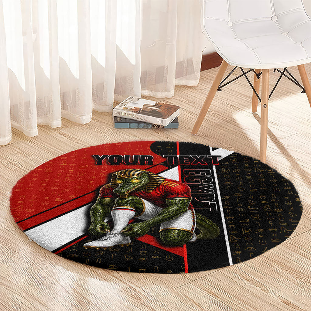 Personalized Egypt Soccer Sobek Crocodile Mascot Round Carpet Ancient Egyptian Hieroglyphic Stripe