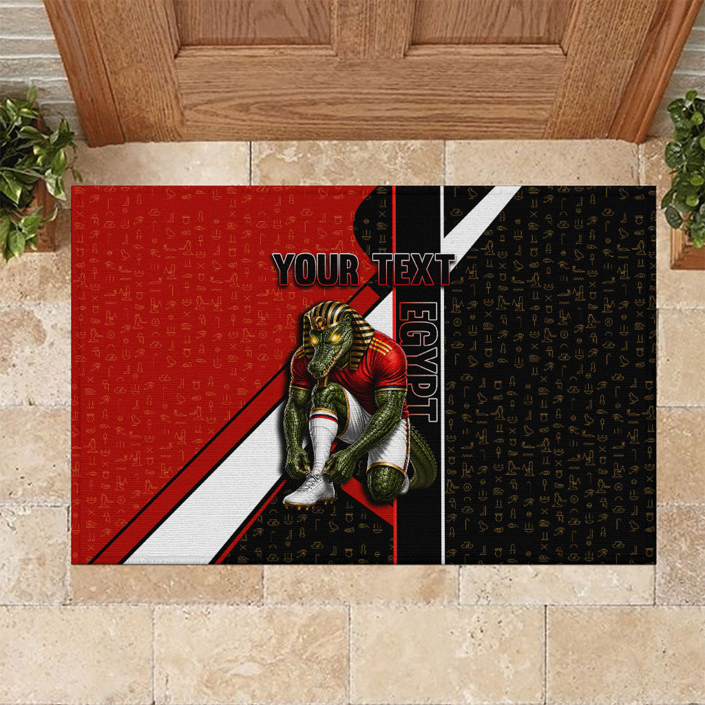 Personalized Egypt Soccer Sobek Crocodile Mascot Rubber Doormat Ancient Egyptian Hieroglyphic Stripe