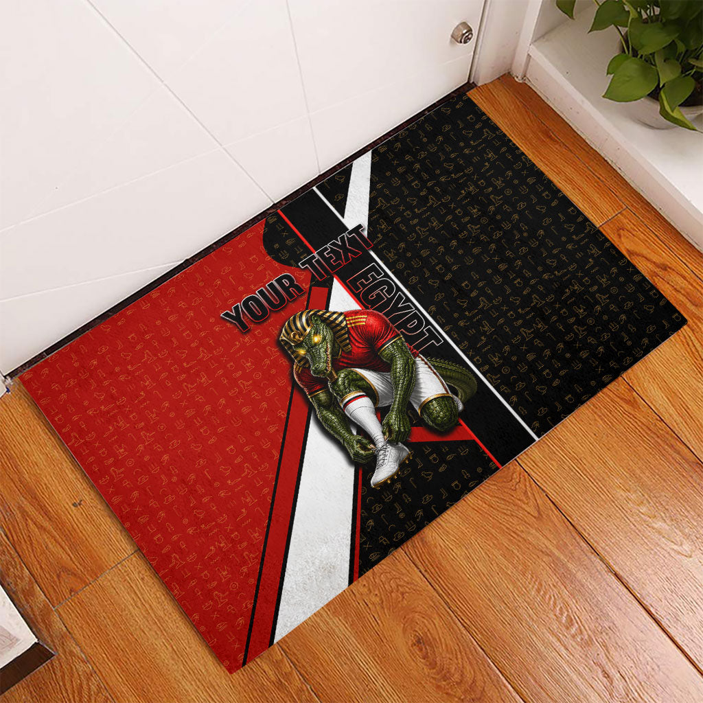 Personalized Egypt Soccer Sobek Crocodile Mascot Rubber Doormat Ancient Egyptian Hieroglyphic Stripe