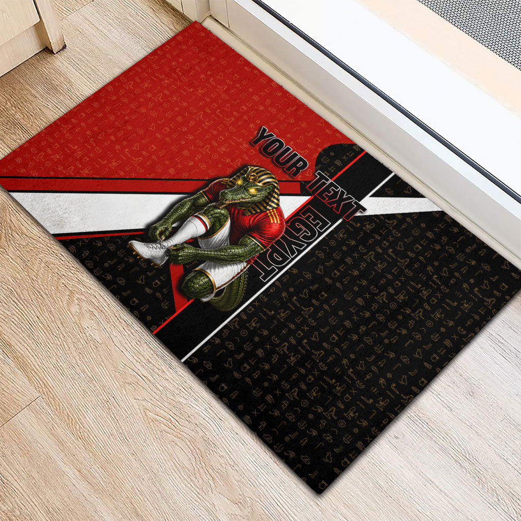 Personalized Egypt Soccer Sobek Crocodile Mascot Rubber Doormat Ancient Egyptian Hieroglyphic Stripe