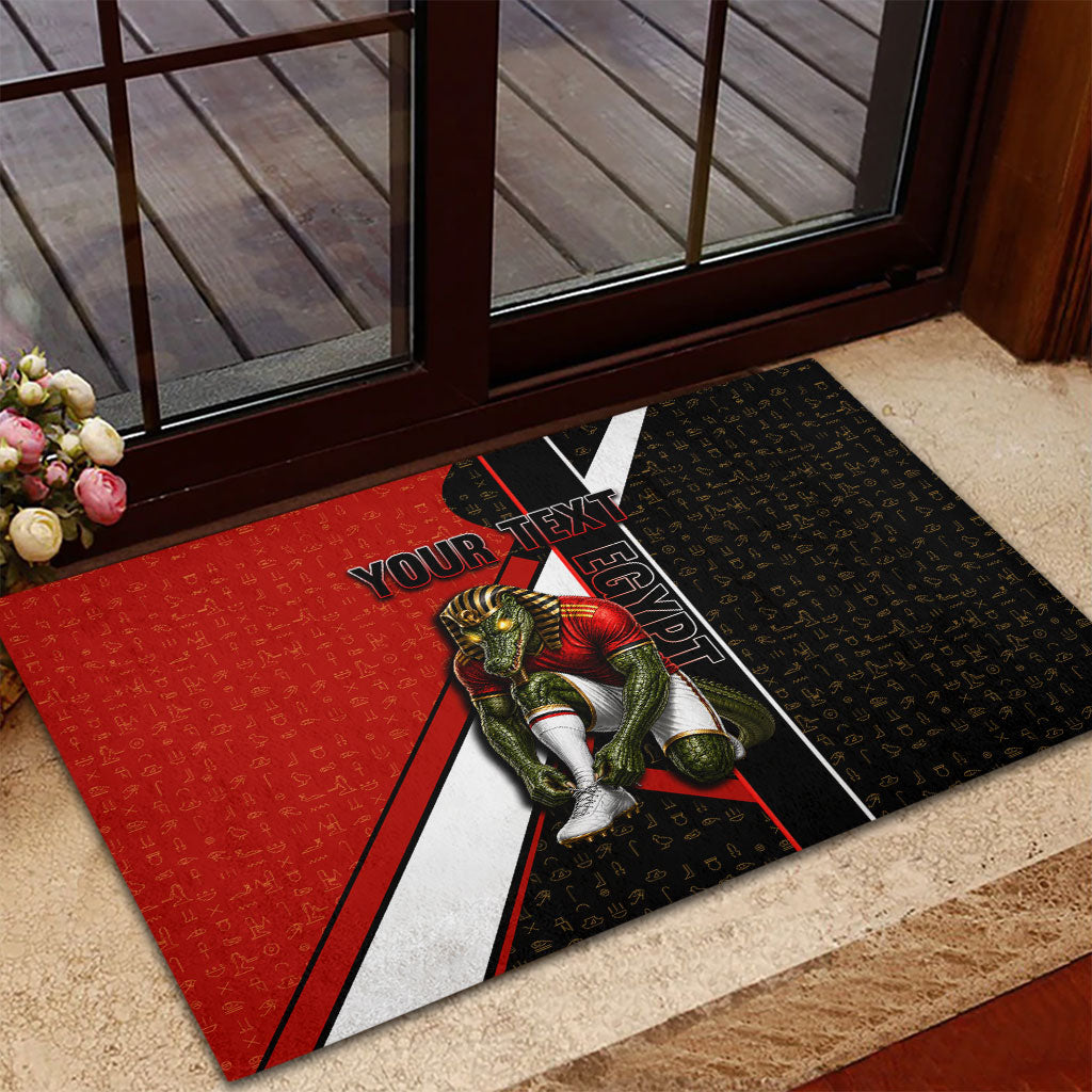 Personalized Egypt Soccer Sobek Crocodile Mascot Rubber Doormat Ancient Egyptian Hieroglyphic Stripe