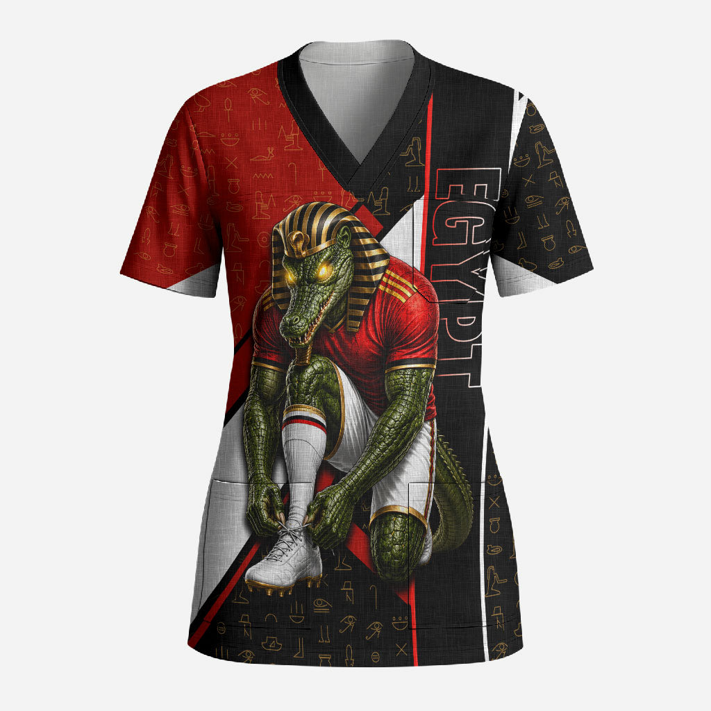 Personalized Egypt Soccer Sobek Crocodile Mascot Scrub Top Ancient Egyptian Hieroglyphic Stripe