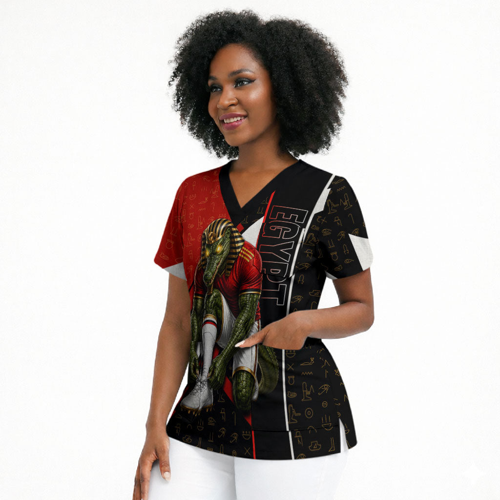 Personalized Egypt Soccer Sobek Crocodile Mascot Scrub Top Ancient Egyptian Hieroglyphic Stripe