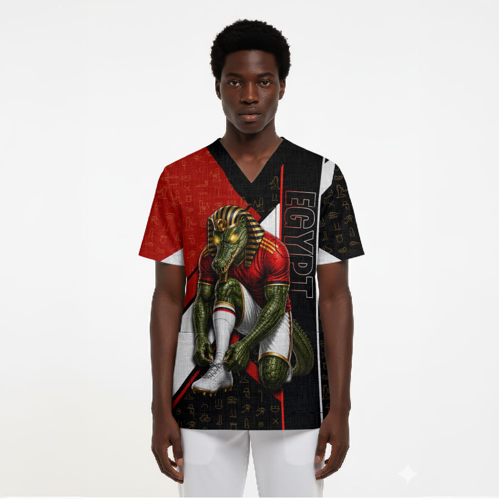Personalized Egypt Soccer Sobek Crocodile Mascot Scrub Top Ancient Egyptian Hieroglyphic Stripe