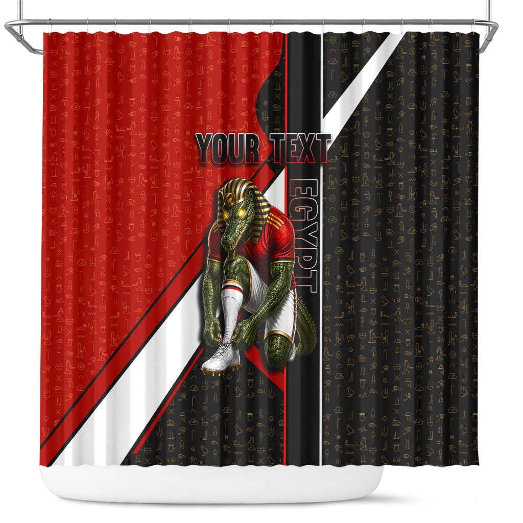 Personalized Egypt Soccer Sobek Crocodile Mascot Shower Curtain Ancient Egyptian Hieroglyphic Stripe