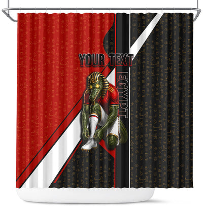 Personalized Egypt Soccer Sobek Crocodile Mascot Shower Curtain Ancient Egyptian Hieroglyphic Stripe