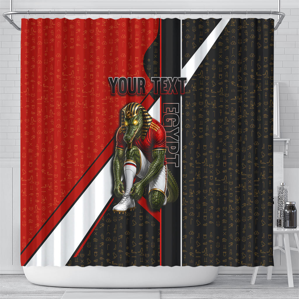 Personalized Egypt Soccer Sobek Crocodile Mascot Shower Curtain Ancient Egyptian Hieroglyphic Stripe