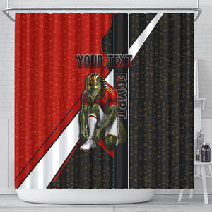 Personalized Egypt Soccer Sobek Crocodile Mascot Shower Curtain Ancient Egyptian Hieroglyphic Stripe