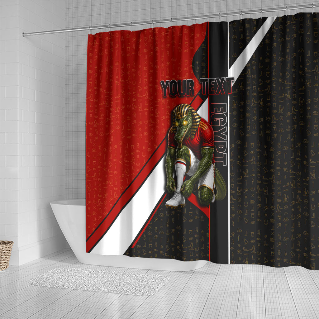 Personalized Egypt Soccer Sobek Crocodile Mascot Shower Curtain Ancient Egyptian Hieroglyphic Stripe