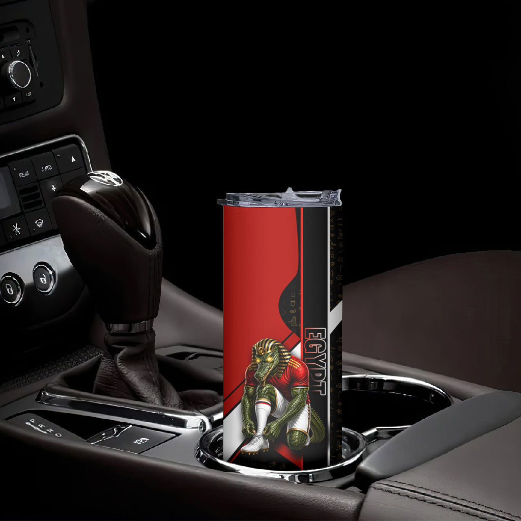 Personalized Egypt Soccer Sobek Crocodile Mascot Skinny Tumbler Ancient Egyptian Hieroglyphic Stripe