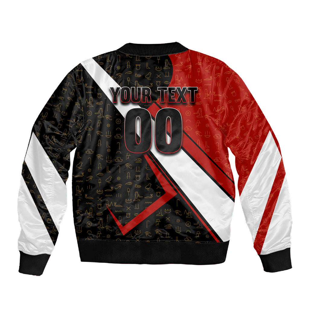 Personalized Egypt Soccer Sobek Crocodile Mascot Sleeve Zip Bomber Jacket Ancient Egyptian Hieroglyphic Stripe