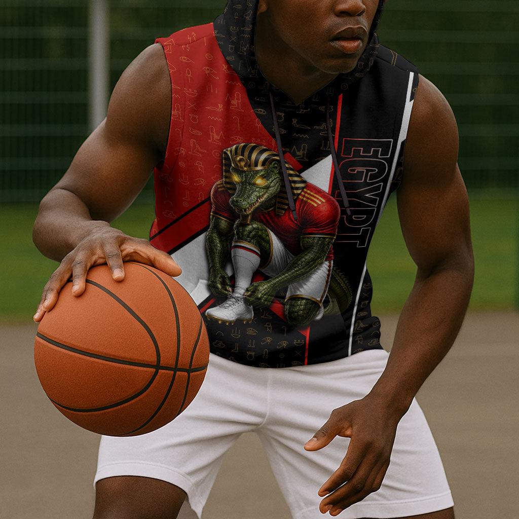 Personalized Egypt Soccer Sobek Crocodile Mascot Sleeveless Hoodie Ancient Egyptian Hieroglyphic Stripe