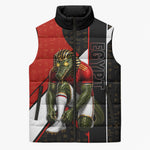 Personalized Egypt Soccer Sobek Crocodile Mascot Sleeveless Puffer Jacket Ancient Egyptian Hieroglyphic Stripe