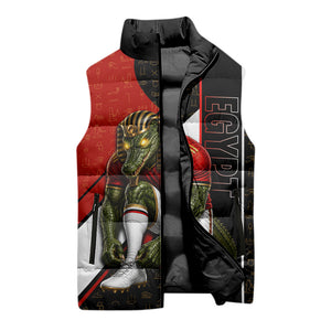 Personalized Egypt Soccer Sobek Crocodile Mascot Sleeveless Puffer Jacket Ancient Egyptian Hieroglyphic Stripe